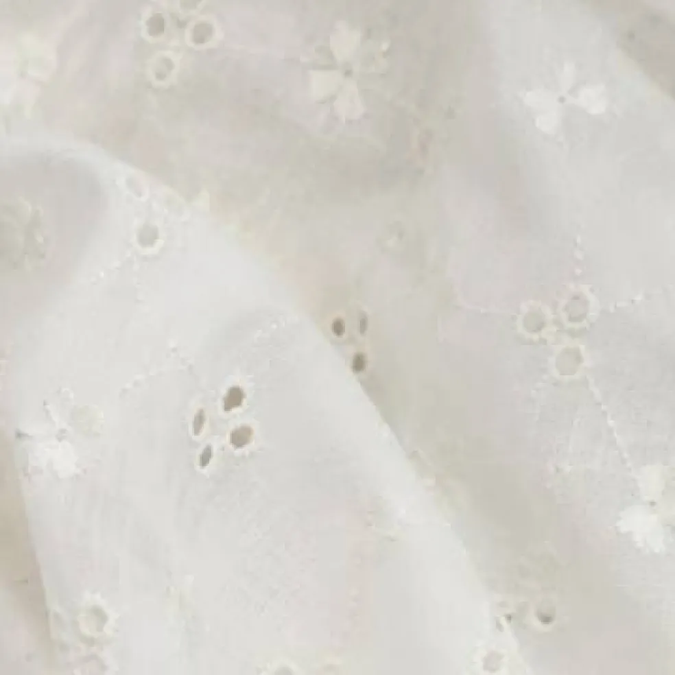 1 Yard Off White Linen Eyelet Embroidery Fabric Lightweight 58" Wide