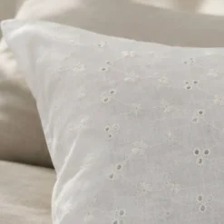 1 Yard Off White Linen Eyelet Embroidery Fabric Lightweight 58" Wide