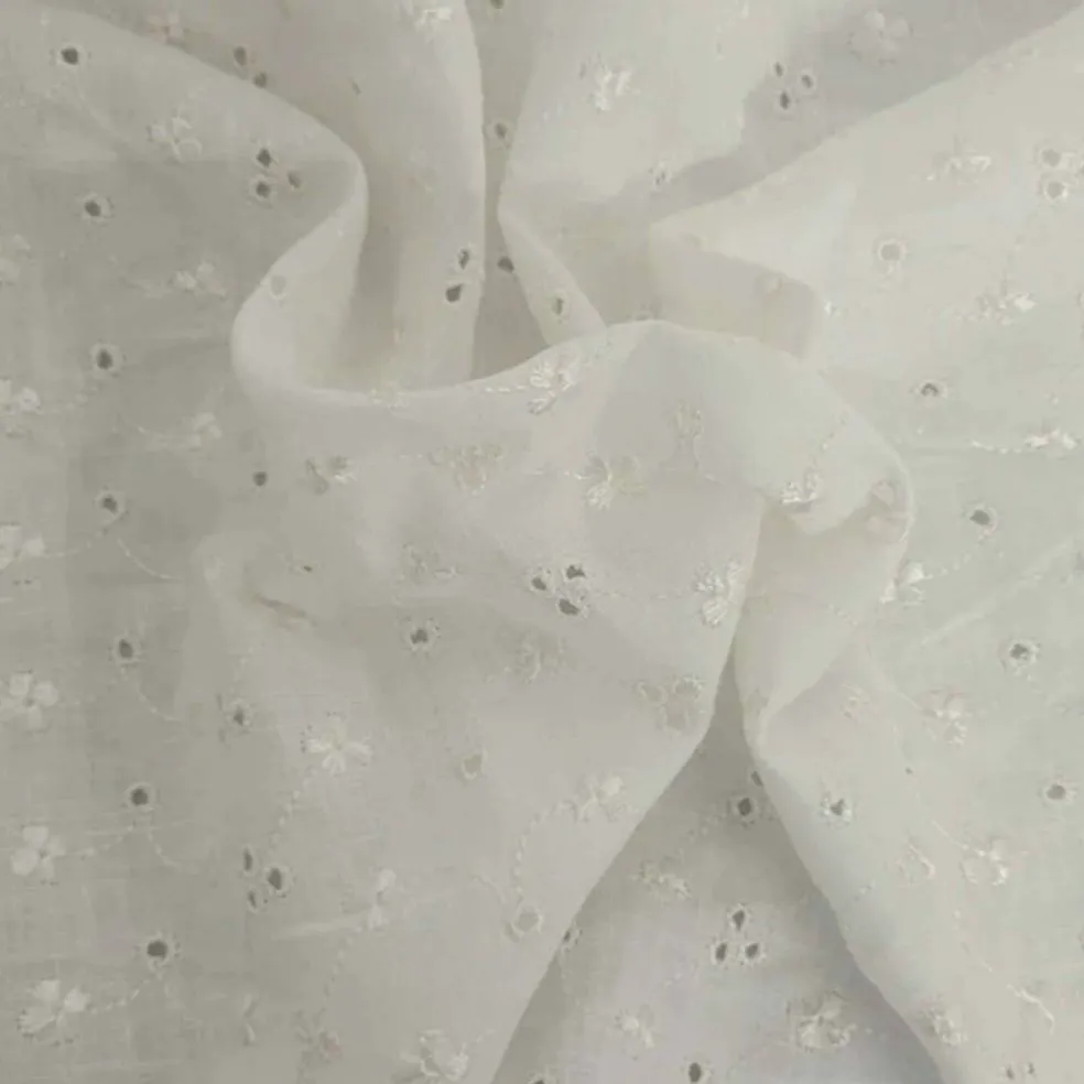 1 Yard Off White Linen Eyelet Embroidery Fabric Lightweight 58" Wide
