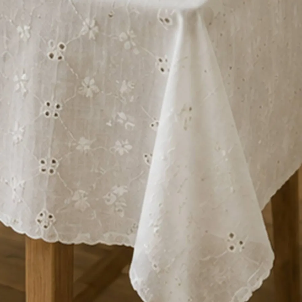1 Yard Off White Linen Eyelet Embroidery Fabric Lightweight 58" Wide