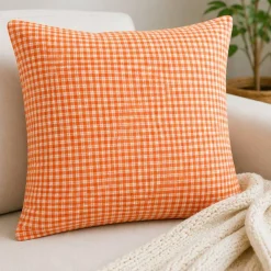 1 Yard Orange, Yellow and White Plaid Medium Weight Linen Woven