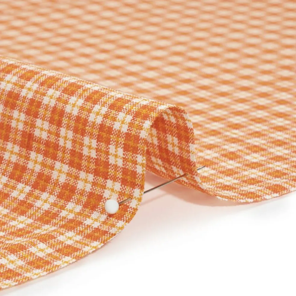 1 Yard Orange, Yellow and White Plaid Medium Weight Linen Woven