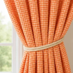 1 Yard Orange, Yellow and White Plaid Medium Weight Linen Woven