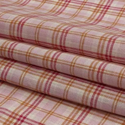 1 Yard Pink Orange and Cream Plaid Lightweight Linen Woven Fabric