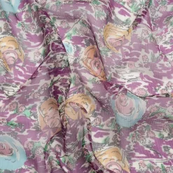 1 Yard Plum Beige Sky Blue Garden Frolick Crinkled Silk Chiffon Sheer 54 inch Width