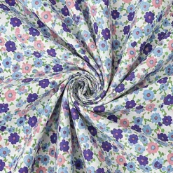 1 Yard Purple Blue Pink Calico Floral Poly Cotton Fabric 59/60 inch Wide