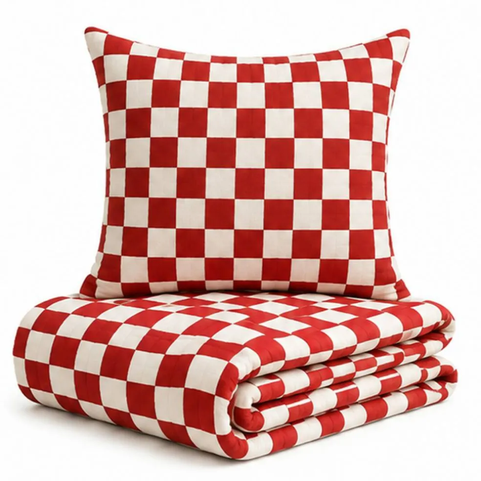 1 Yard Red Checkered Print Poly Cotton Fabric 59 or 60 Inch Wide