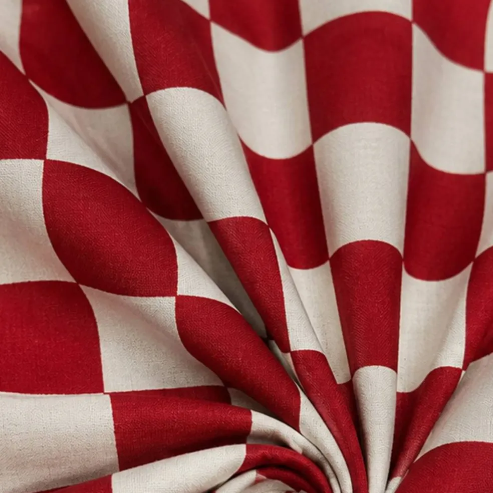 1 Yard Red Checkered Print Poly Cotton Fabric 59 or 60 Inch Wide