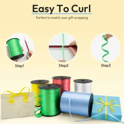 500-yard roll of crimped white curling ribbon (3/16") for gift wrapping, balloon tying, and decorative use, suitable for Christmas, Valentine’s Day, birthdays, weddings, festivals, crafts, and flower bouquets.