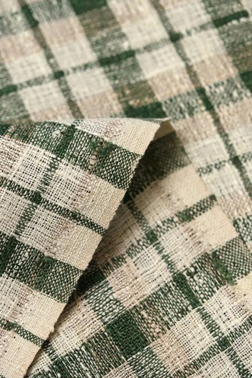 1 Yard Rustic Green Plaid Mesh Linen Natural Apparel Fabric 60"