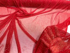 1 Yard Sheer Power Mesh With AB Rhinestones Stretch Fabric for Dancewear, Gowns & DIY