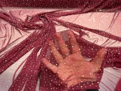 1 Yard Sheer Power Mesh With AB Rhinestones Stretch Fabric for Dancewear, Gowns & DIY