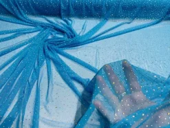 1 Yard Sheer Power Mesh With AB Rhinestones Stretch Fabric for Dancewear, Gowns & DIY