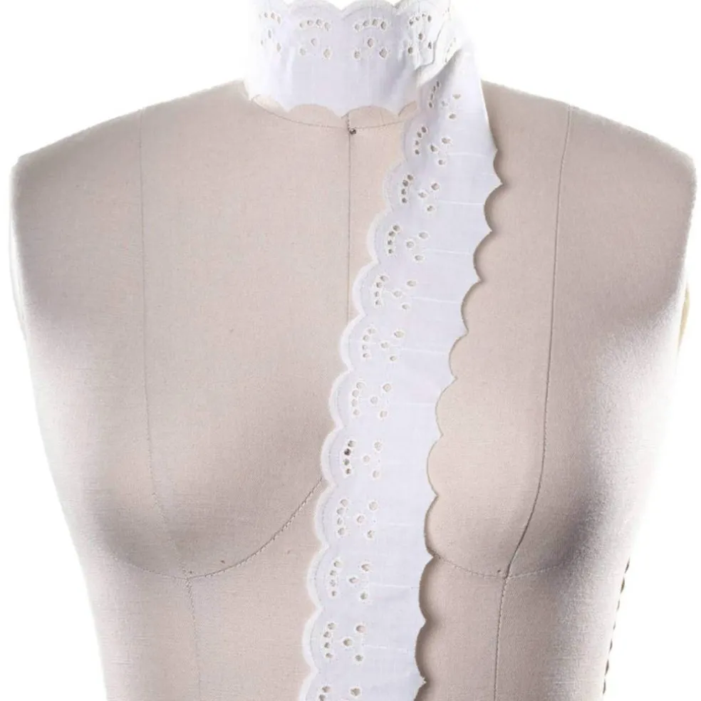 2 Yards Ivory Cotton Eyelet Lace Trim Scalloped Edge with Smiley Pattern