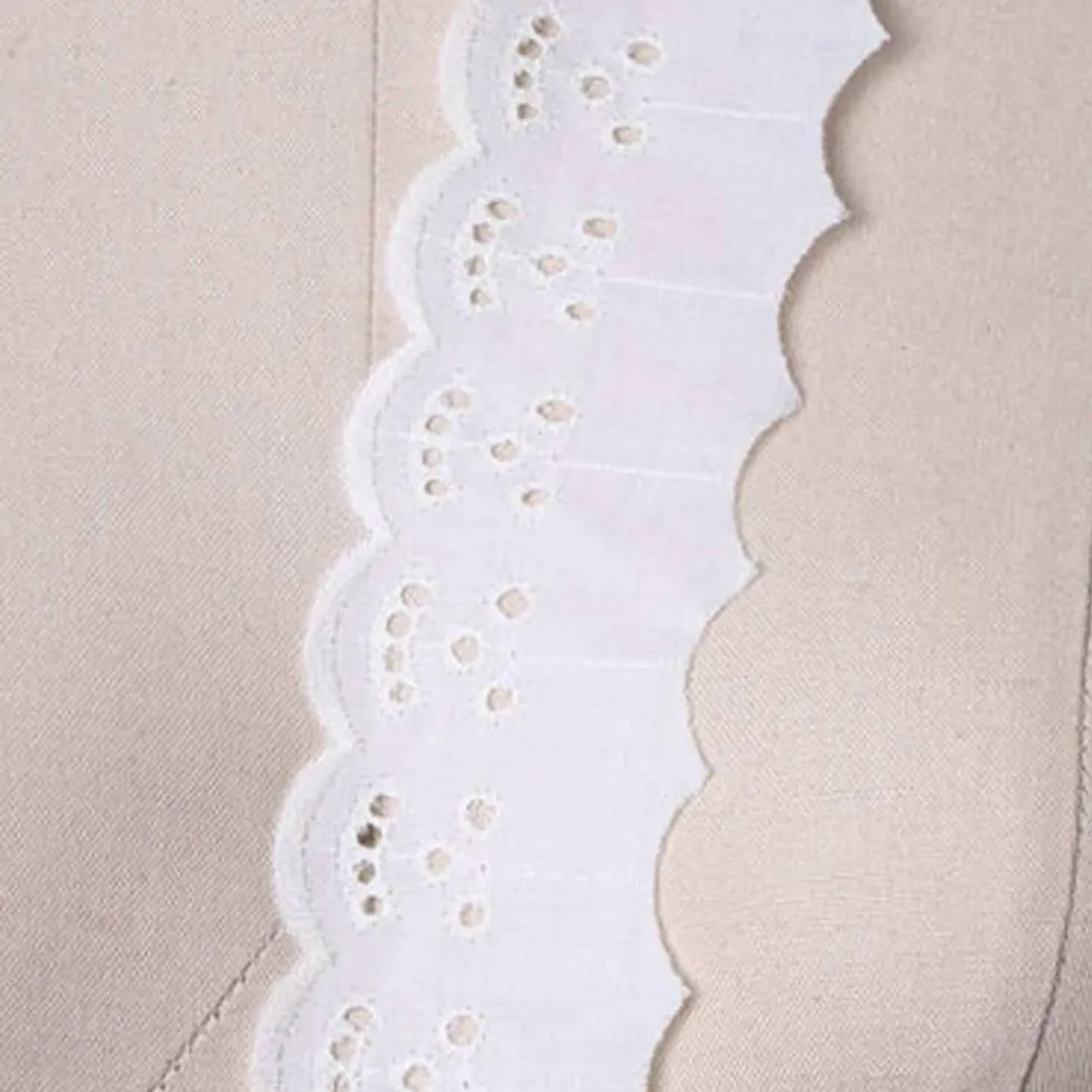 2 Yards Ivory Cotton Eyelet Lace Trim Scalloped Edge with Smiley Pattern