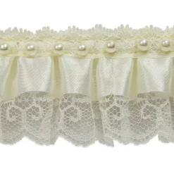 5 Yards of Bradshaw 2" Pearl Accent Ruffled Lace Trim | 5 yard cut