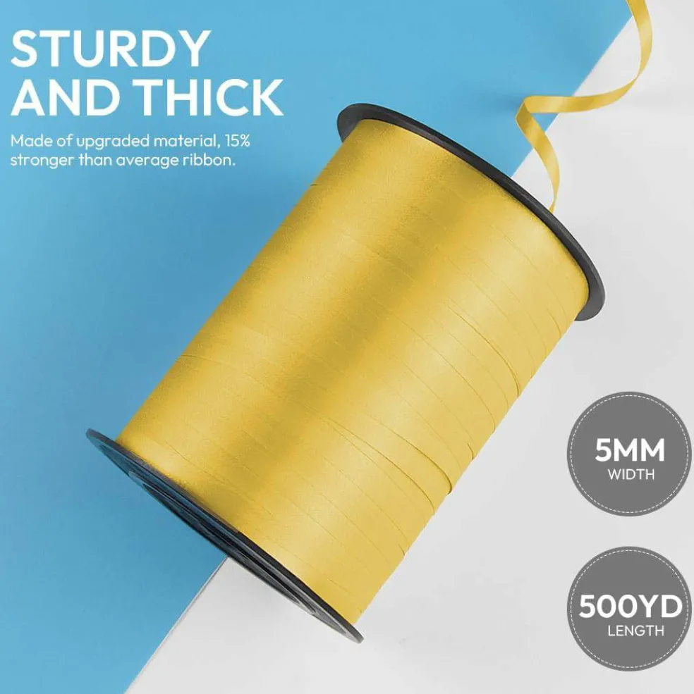 500 Yards Solid Yellow Curling Ribbon – 3/16" Balloon String for Gifts & Party Decor