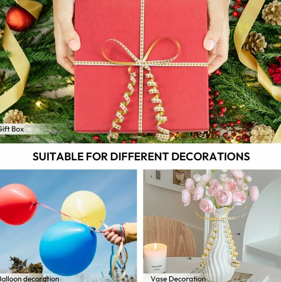 500 Yards Square Pattern Glitter Curling Ribbon – 1/5" Balloon String for Gifts & Party Decor