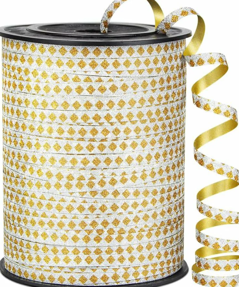 500 Yards Square Pattern Glitter Curling Ribbon – 1/5" Balloon String for Gifts & Party Decor