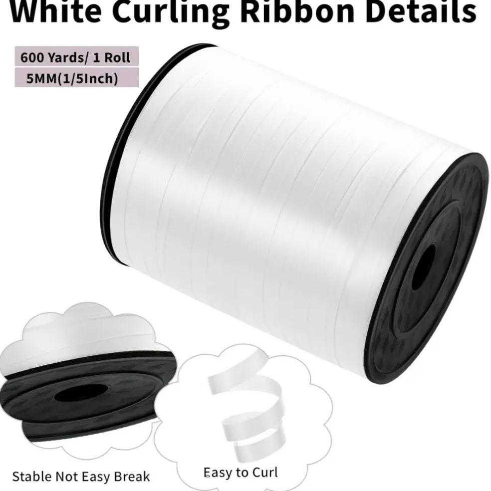 600 Yards White Curling Ribbon – 1/5" Balloon String for Crafts, Gifts & Party Decor
