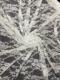 1 Yard White Stretch Lace Fabric Floral Sheer Shimmery Nylon Spandex 58/60″ Wide