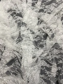 1 Yard White Stretch Lace Fabric Floral Sheer Shimmery Nylon Spandex 58/60″ Wide
