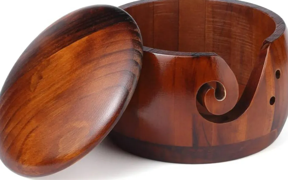 Yarn Bowl Knitting 7x5.1in Large Wood(Large Brown)