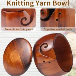 Yarn Bowl Knitting 7x5.1in Large Wood(Large Brown)