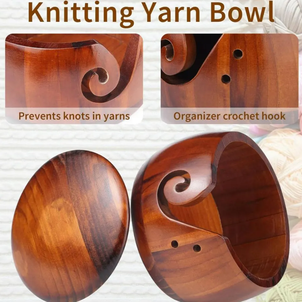Yarn Bowl Knitting 7x5.1in Large Wood(Large Brown)