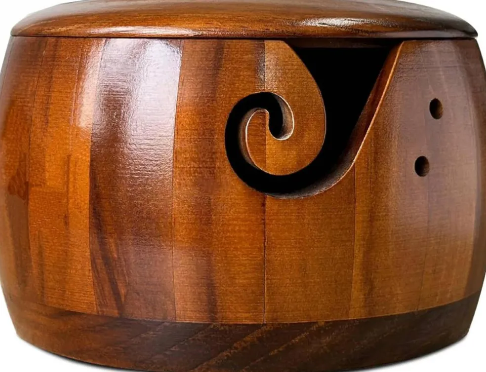 Yarn Bowl Knitting 7x5.1in Large Wood(Large Brown)