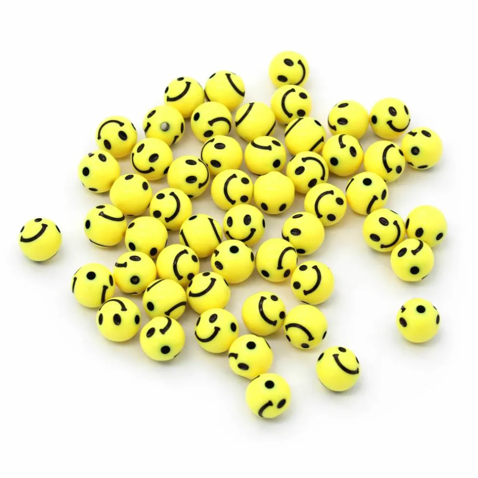 Yellow Acrylic Smiley Face Beads, 140ct. by Creatology™