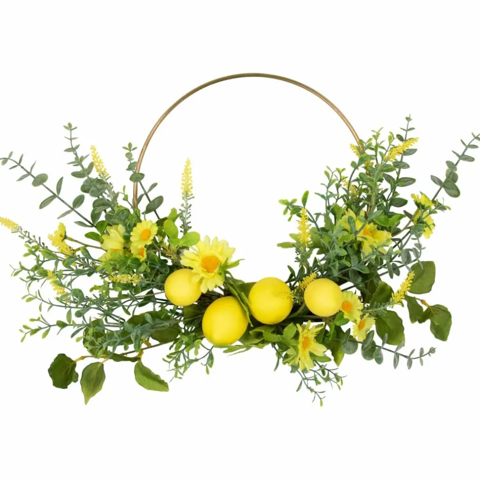 22" Yellow Lemon & Daisy Springtime Half Wreath