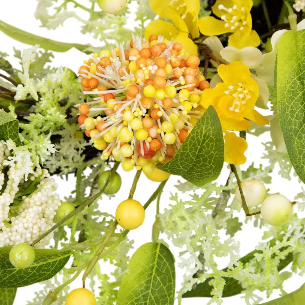 26" Yellow & Orange Berry & Thistle Floral Spring Wreath