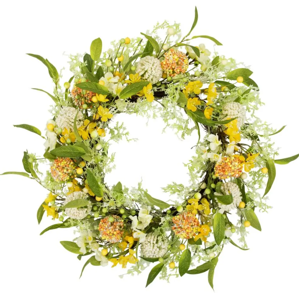 26" Yellow & Orange Berry & Thistle Floral Spring Wreath