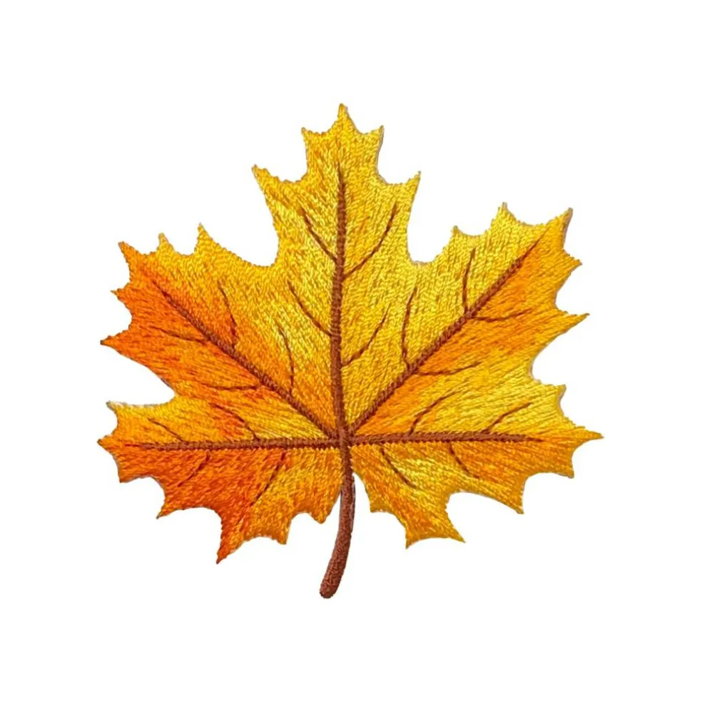 2-3/4" Yellow/Orange Fall Autumn Leaf, Embroidered, Iron on Patch