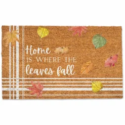 Yellow, Red & Green Leaf Home Is Where The Leaves Fall Doormat