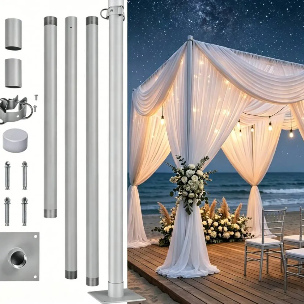 Yescom 10 Ft String Light Poles for Outside Heavy Duty Resort Event Wedding Party Garden Decor Patio Sun Shade Silver