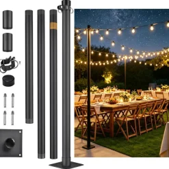 Yescom 10 Ft Sun Shade Sail Pole Post Canopy Awning Deck Patio Backyard with Pole Bracket Clamp Powder Patio Outdoor 121" Black