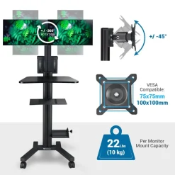 Yescom NexusX Commander Desktop PC Mobile Cart for 2 Dual Monitor Printer Deck Computer Desk Workstation ANSI/BIFMA X5.5-2021 Certificated