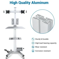 Yescom NexusX Commander Max Mobile PC Stand Workstation w/ 2 Poles Dual Monitor Mount for 32" Screen ANSI/BIFMA X5.5-2021 Certificated