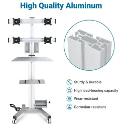 Yescom NexusX Commander Rolling Computer Cart 4-Monitors Industrial Heavy-Duty Mobile Workstation for Production Line Monitoring MES/HMI Control Shop Floor Inspections Silver