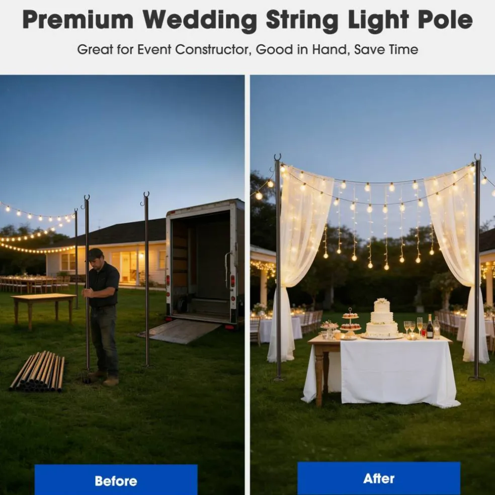 Yescom 10' String Light Poles for Outside Event Temporary Parking Lot, 8pcs Aluminum Forked Outdoor Light Post with Hook