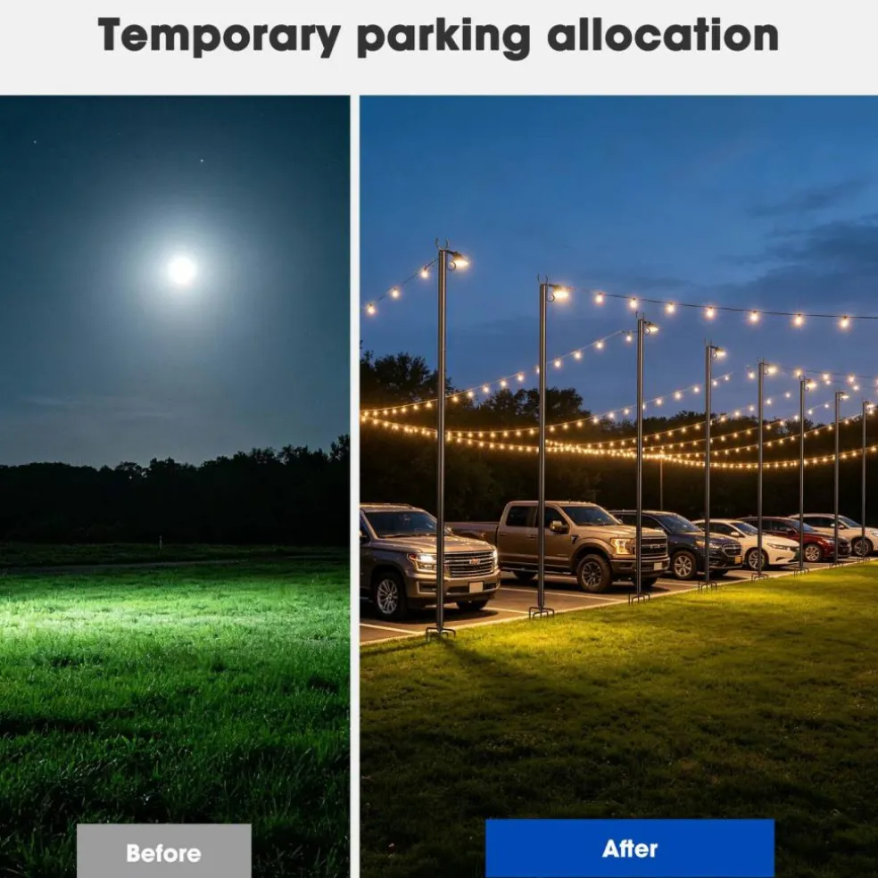 Yescom 10' String Light Poles for Outside Event Temporary Parking Lot, 8pcs Aluminum Forked Outdoor Light Post with Hook