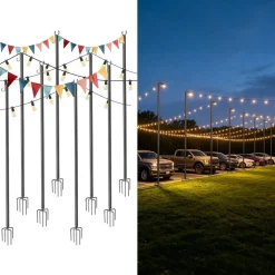 Yescom 10' String Light Poles for Outside Event Temporary Parking Lot, 8pcs Aluminum Forked Outdoor Light Post with Hook