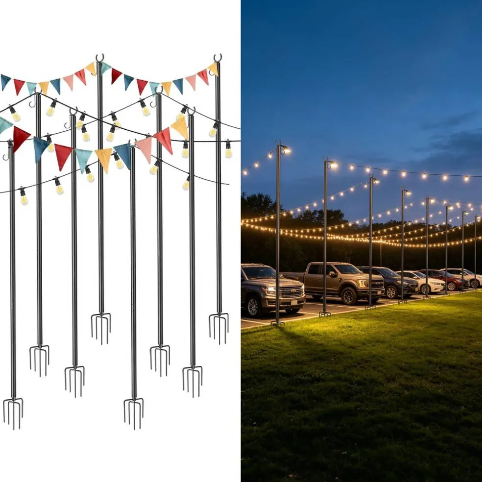 Yescom 10' String Light Poles for Outside Event Temporary Parking Lot, 8pcs Aluminum Forked Outdoor Light Post with Hook