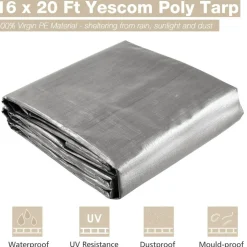 Yescom 16x20FT 10-Mil Plastic Tarp Waterproof Heavy Duty Tarpaulin Reversible Reinforced Edges Boat Pickup Truck Bed Cover