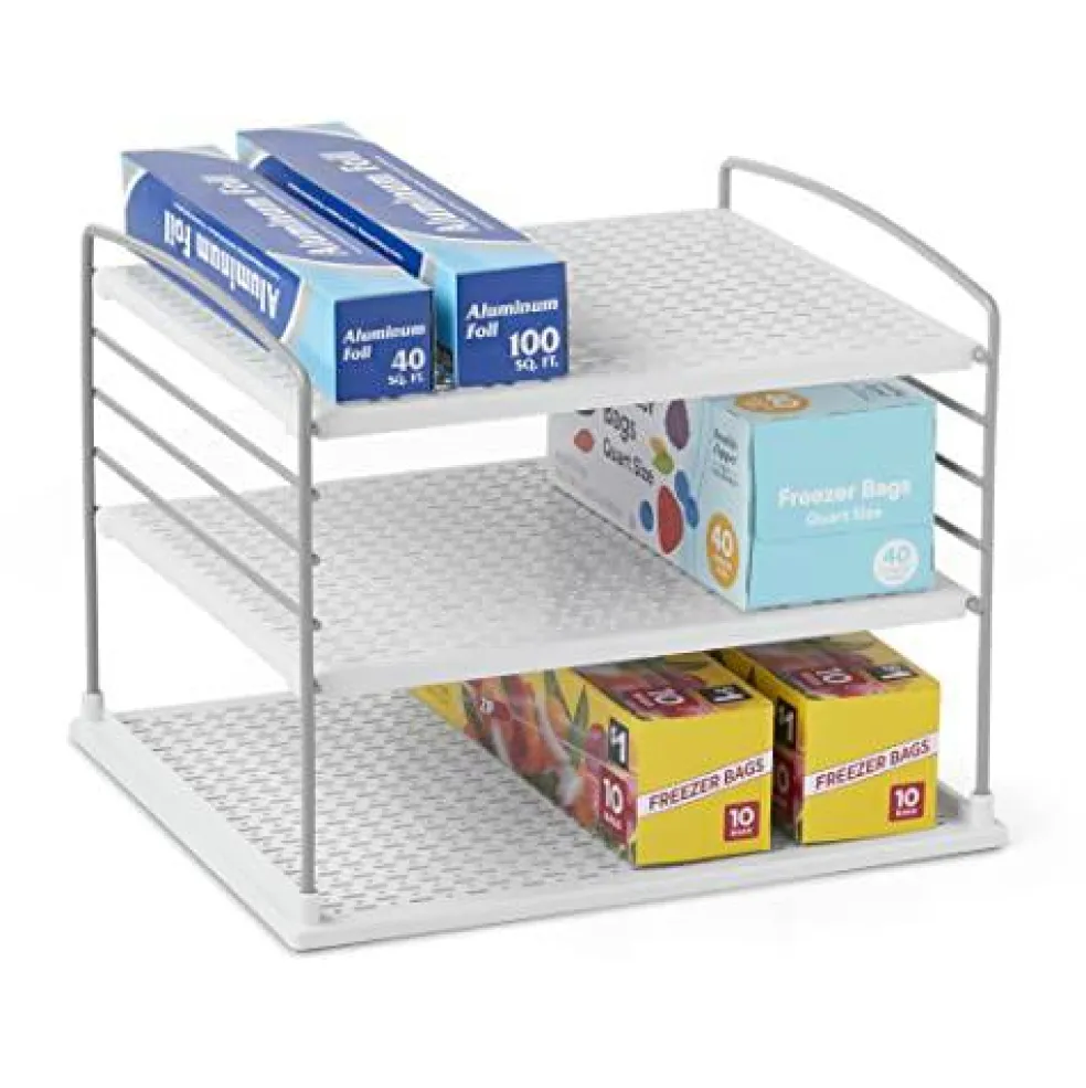 YouCopia UpSpace Cabinet Box Organizer, Adjustable Kitchen and Pantry Shelf for Plastic Wrap and Foil Storage, Large
