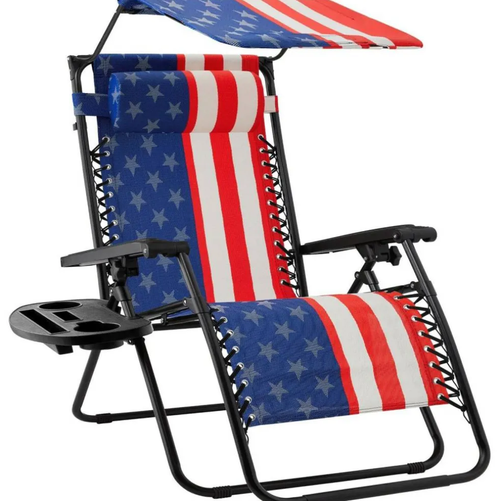 Zero-Gravity Lounge Chair with Canopy and Cup Holders Tablet Stand for Outdoor Relaxation