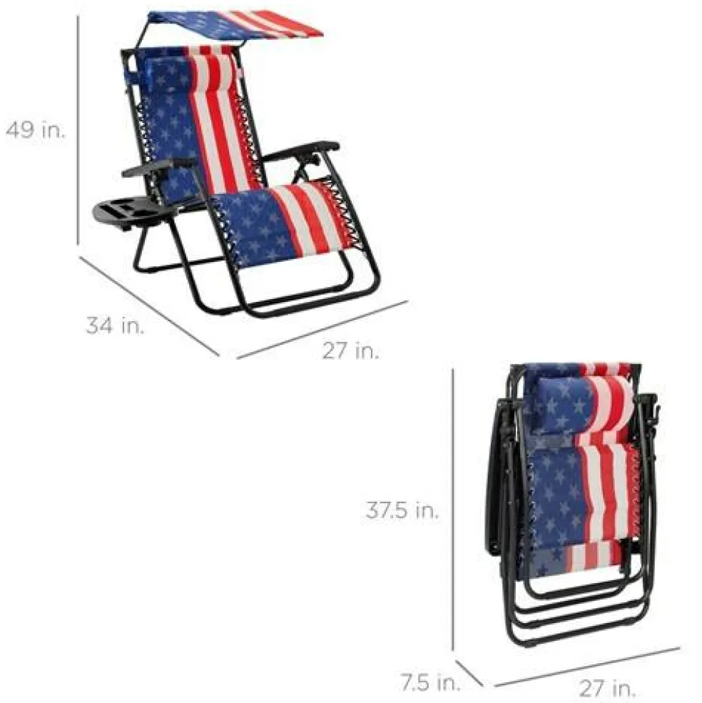Zero-Gravity Lounge Chair with Canopy and Cup Holders Tablet Stand for Outdoor Relaxation