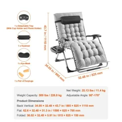 Zero Gravity Recliner Chair Heavy Duty Adjustable with Cushion and Tray
